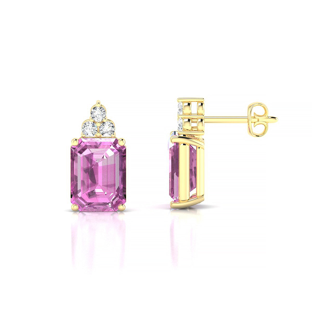 Mirage | 18k Yellow Gold 8 x 6 mm Emerald Pink Sapphire Earrings
