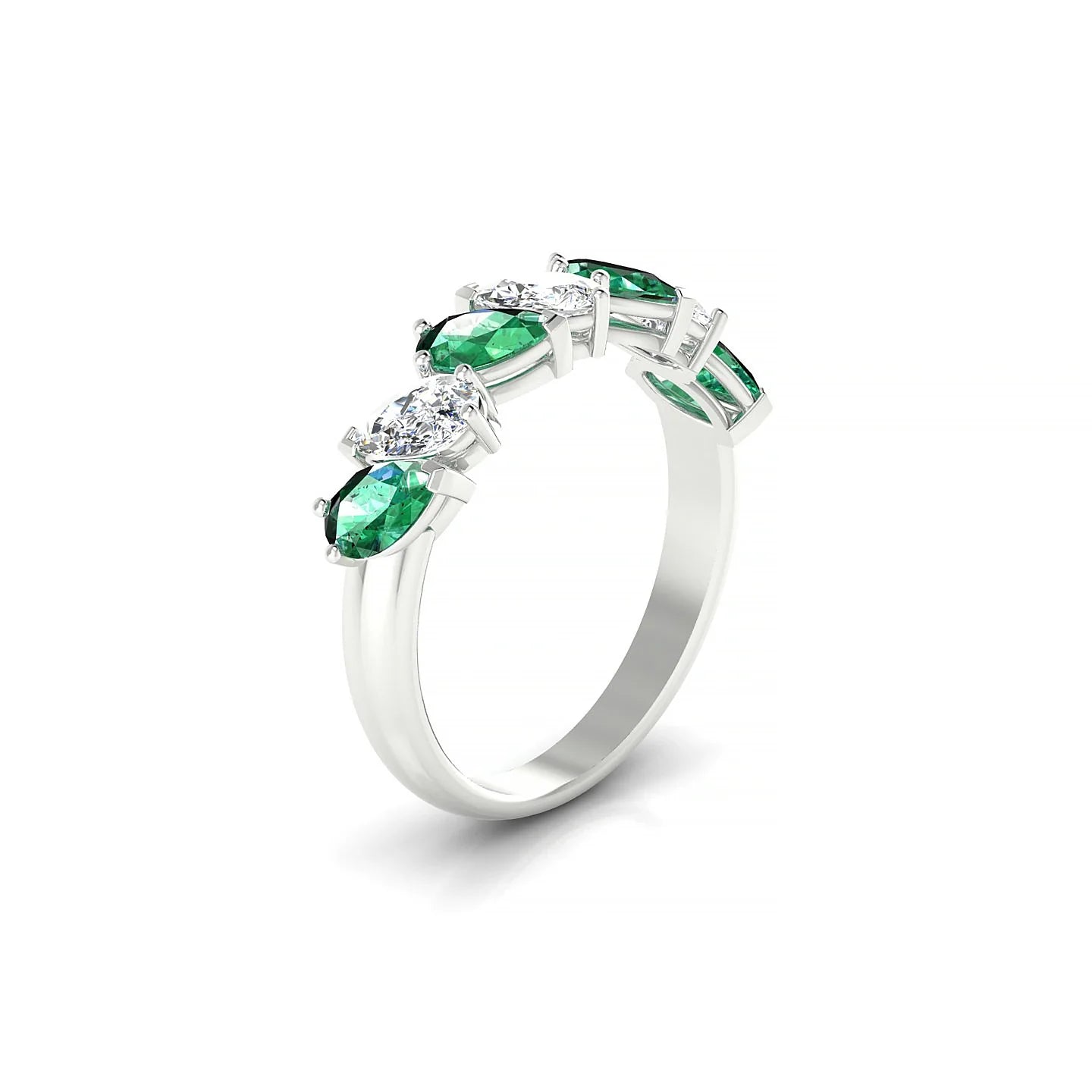Mist | 18k White Gold 5 x 3 mm Pear Emerald & Diamond Ring