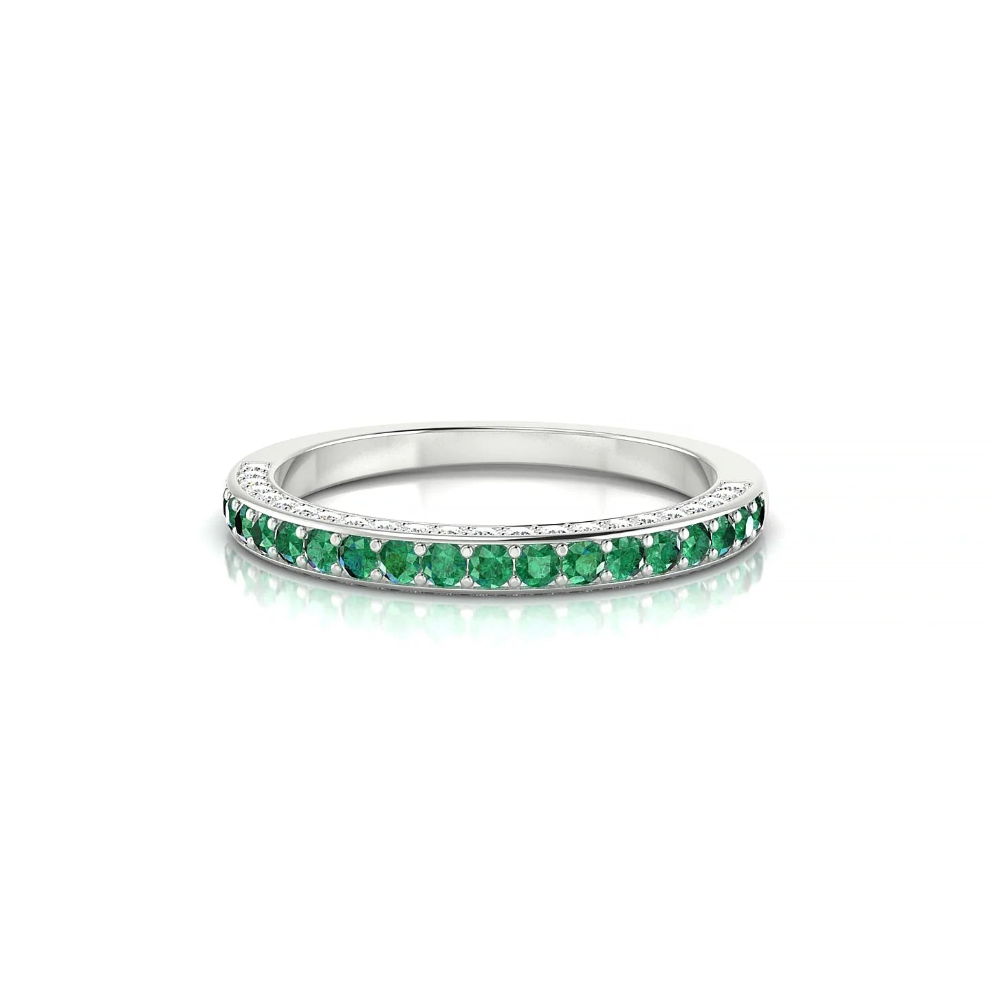 Muse | 18k White Gold 1.5 mm Round Emerald & Diamond Ring