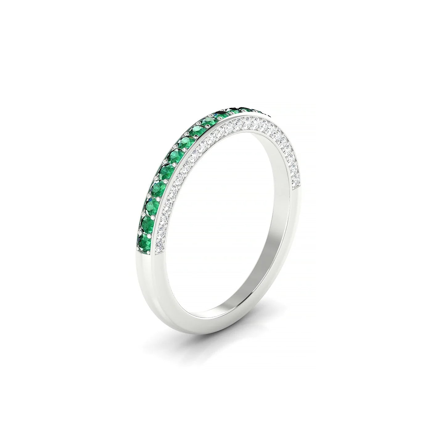 Muse | 18k White Gold 1.5 mm Round Emerald & Diamond Ring