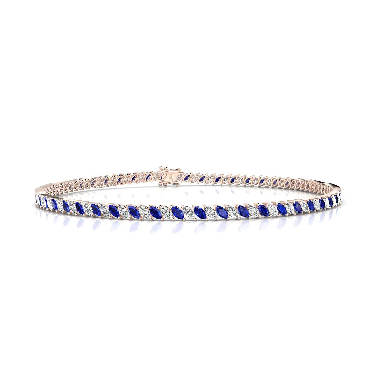 Nile 1-1 | 18k Rose Gold 3 x 1.5 mm Marquise Natural Sapphire Tennis Bracelet