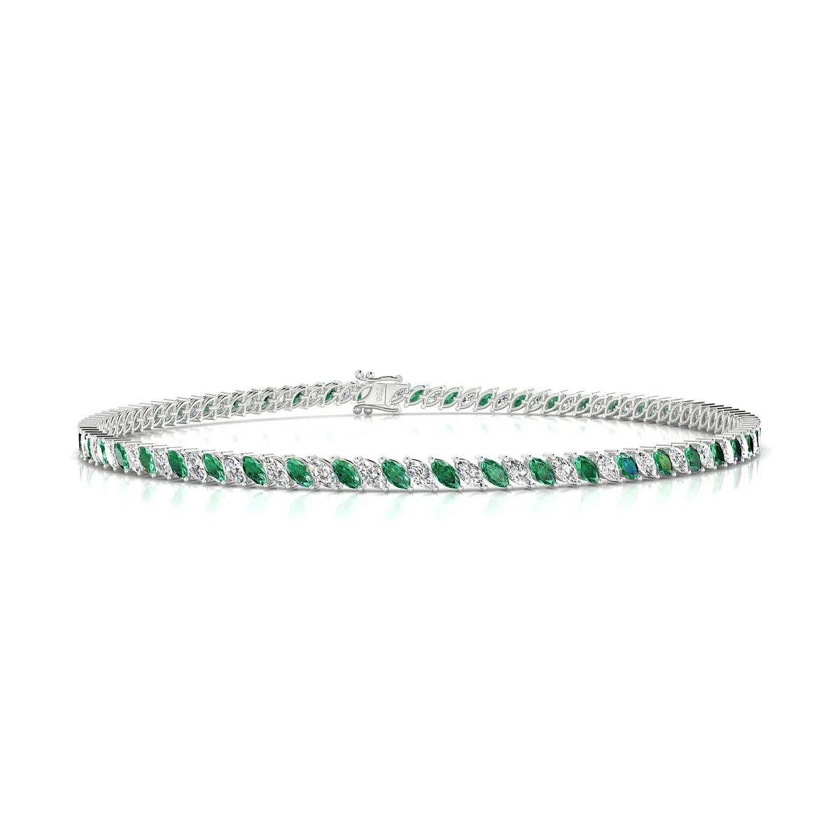 Nile 1-1 | 18k White Gold 3 x 1.5 mm Marquise Natural Emerald Tennis Bracelet