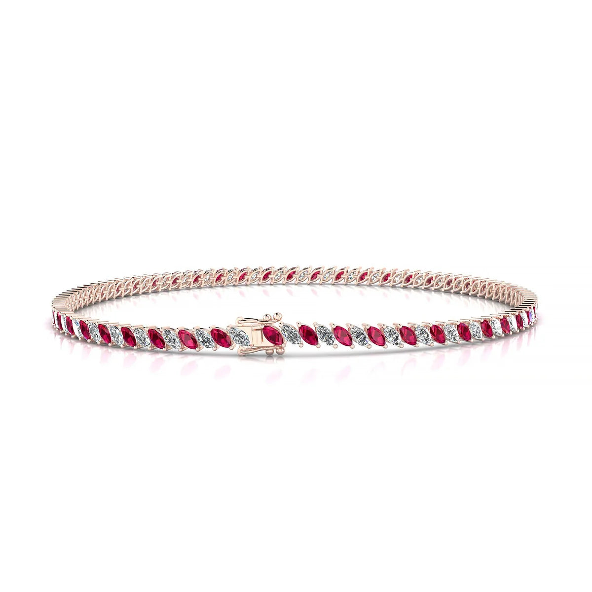 Nile 1-1 | 18k Rose Gold 3 x 1.5 mm Marquise Natural Ruby Tennis Bracelet