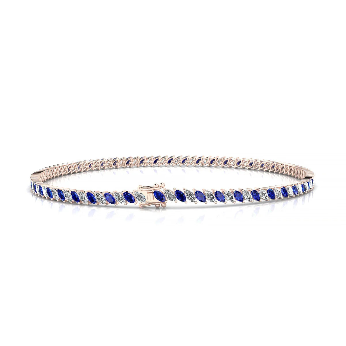 Nile 1-1 | 18k Rose Gold 3 x 1.5 mm Marquise Natural Sapphire Tennis Bracelet