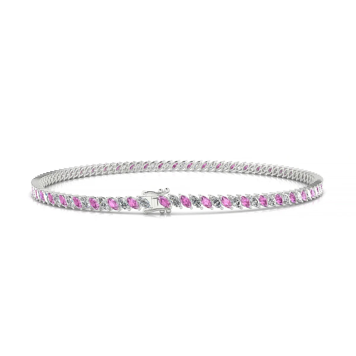 Nile 1-1 | 18k White Gold 3 x 1.5 mm Marquise Natural Pink Sapphire Tennis Bracelet
