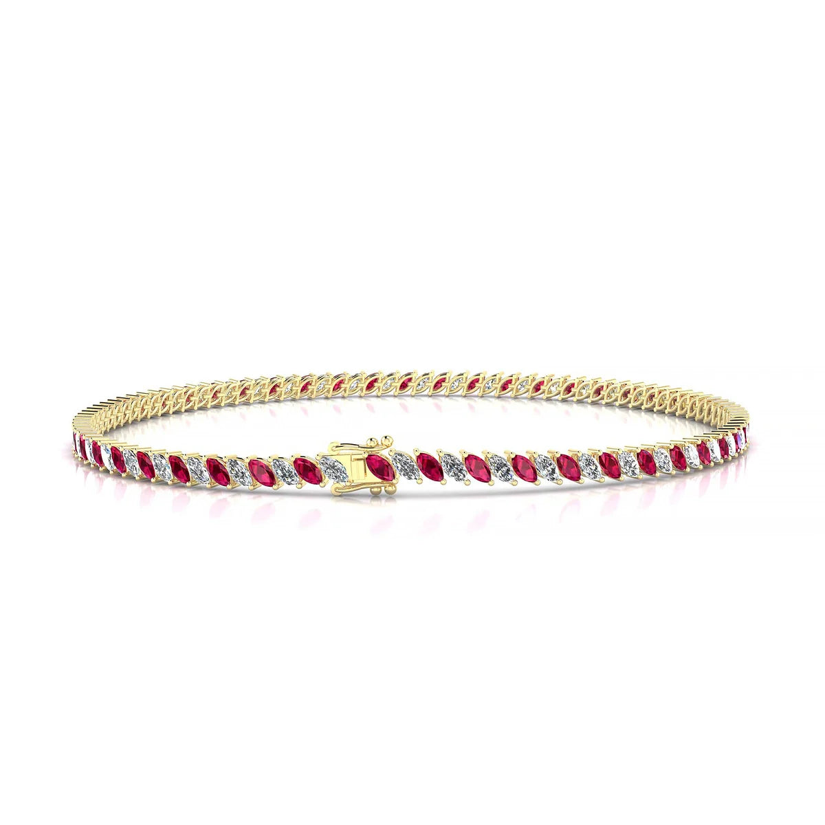 Nile 1-1 | 18k Yellow Gold 3 x 1.5 mm Marquise Natural Ruby Tennis Bracelet