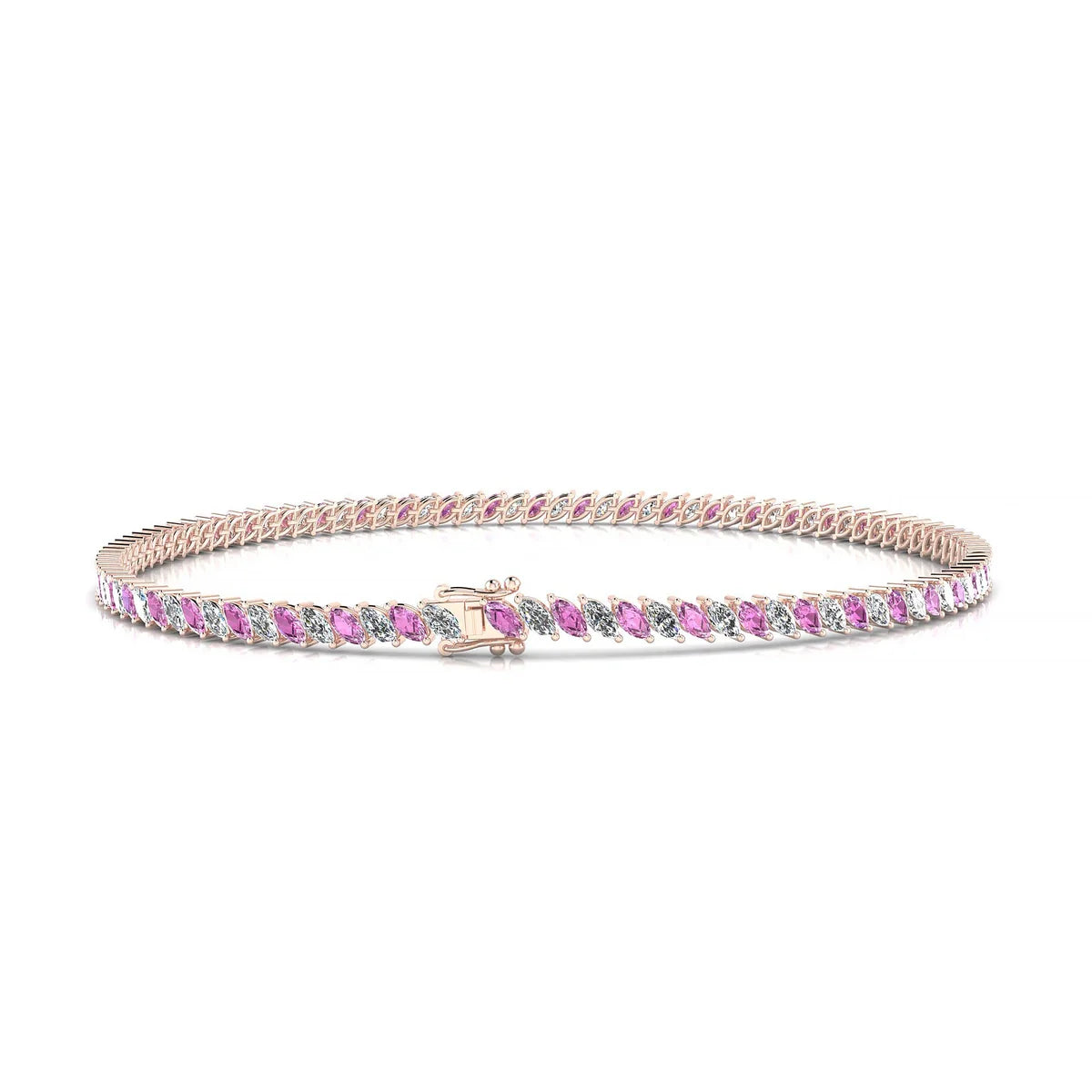 Nile 1-1 | 18k Rose Gold 3 x 1.5 mm Marquise Natural Pink Sapphire Tennis Bracelet