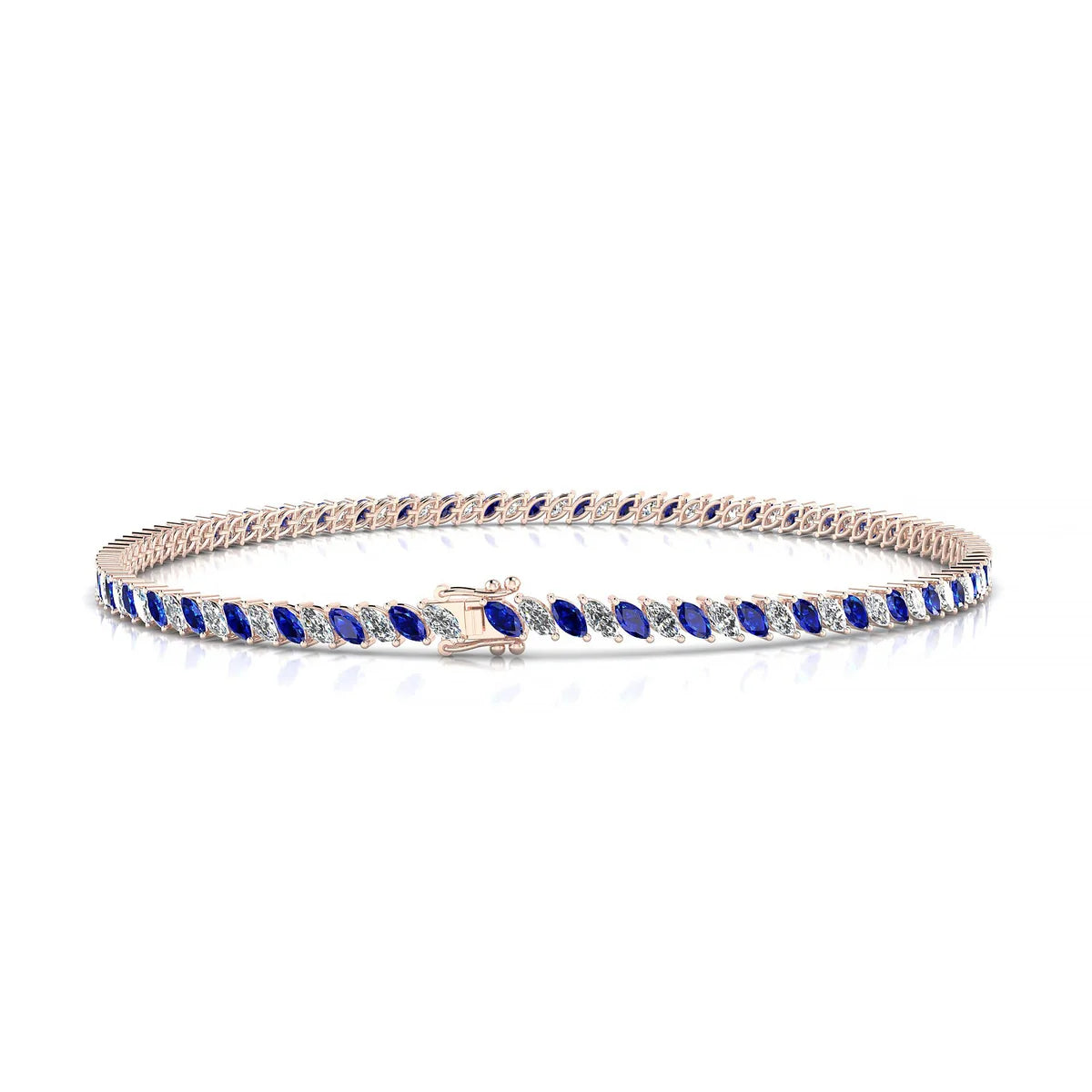 Nile 1-1 | 18k Rose Gold 3 x 1.5 mm Marquise Natural Sapphire Tennis Bracelet
