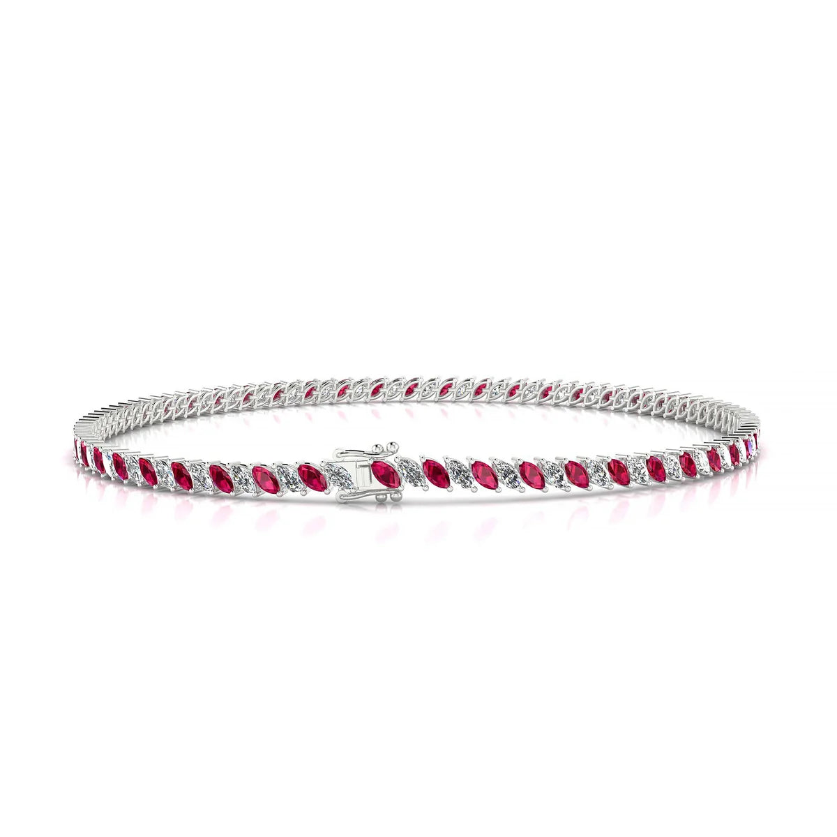 Nile 1-1 | 18k White Gold 3 x 1.5 mm Marquise Natural Ruby Tennis Bracelet