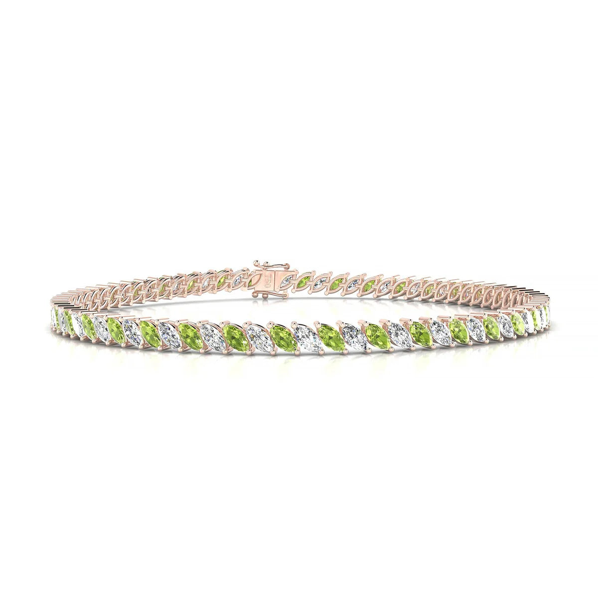 Nile 1-1 | 18k Rose Gold 4 x 2 mm Marquise Natural Peridot Tennis Bracelet