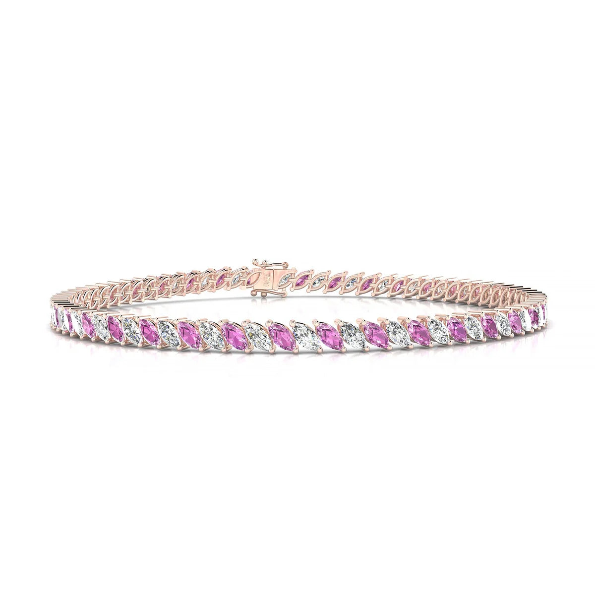 Nile 1-1 | 18k Rose Gold 4 x 2 mm Marquise Natural Pink Sapphire Tennis Bracelet