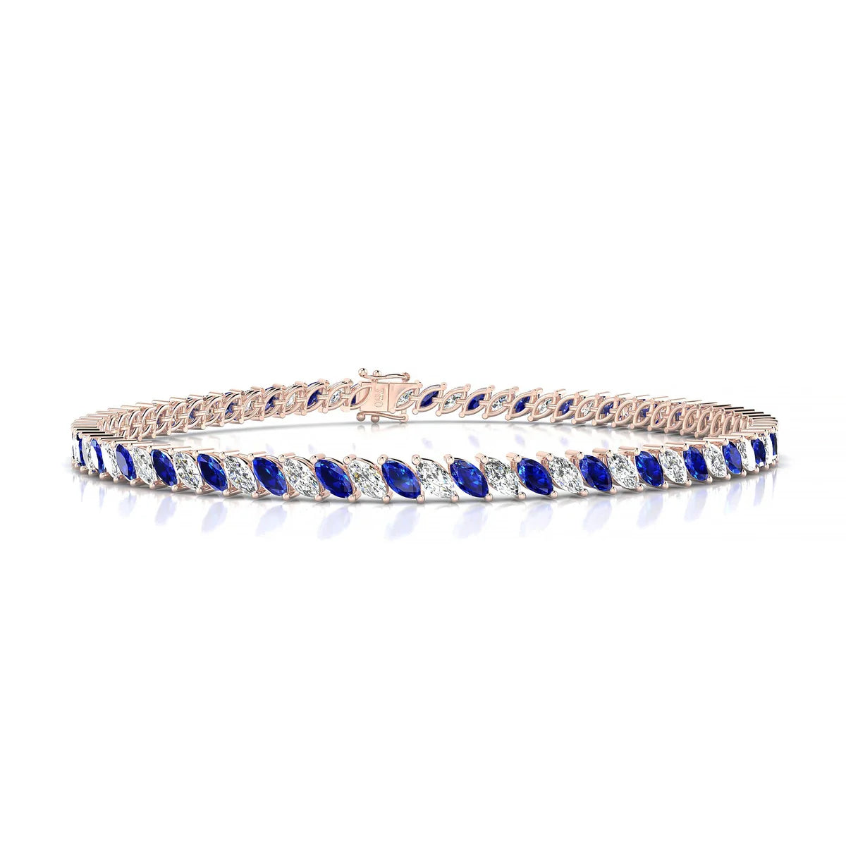 Nile 1-1 | 18k Rose Gold 4 x 2 mm Marquise Natural Sapphire Tennis Bracelet