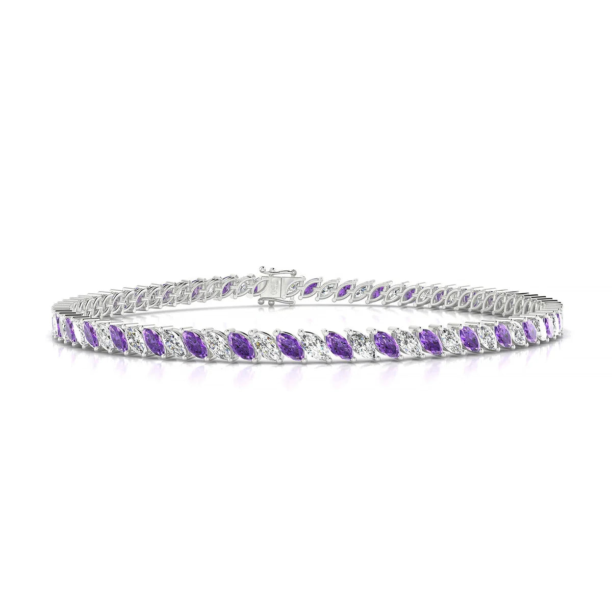Nile 1-1 | 18k White Gold 4 x 2 mm Marquise Natural Amethyst Tennis Bracelet