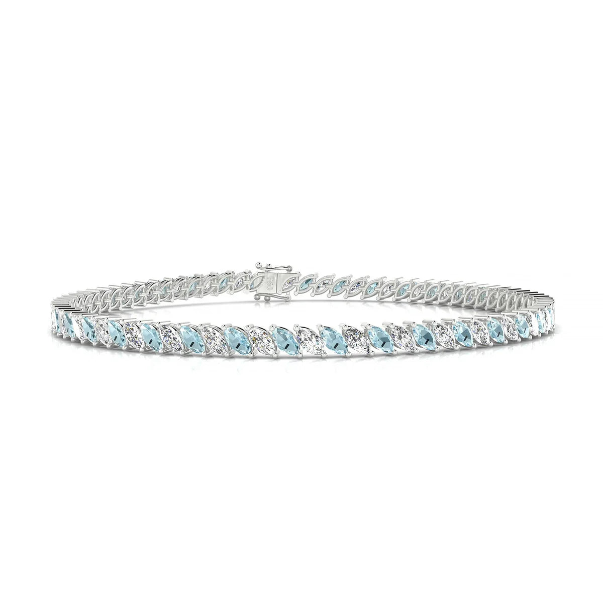 Nile 1-1 | 18k White Gold 4 x 2 mm Marquise Natural Aquamarine Tennis Bracelet