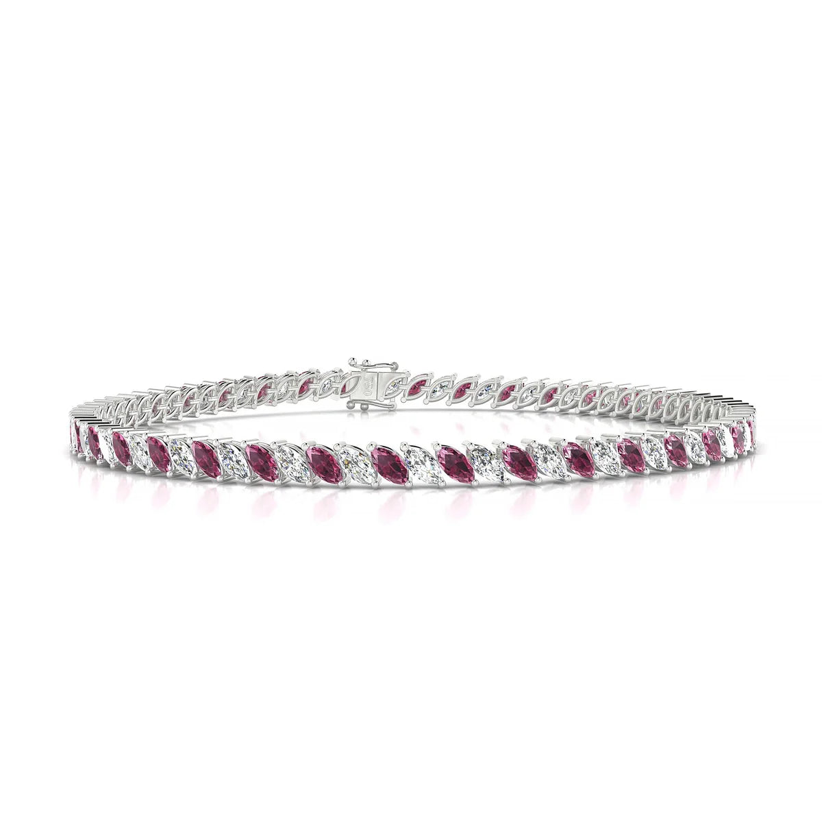 Nile 1-1 | 18k White Gold 4 x 2 mm Marquise Natural Rhodolite Tennis Bracelet