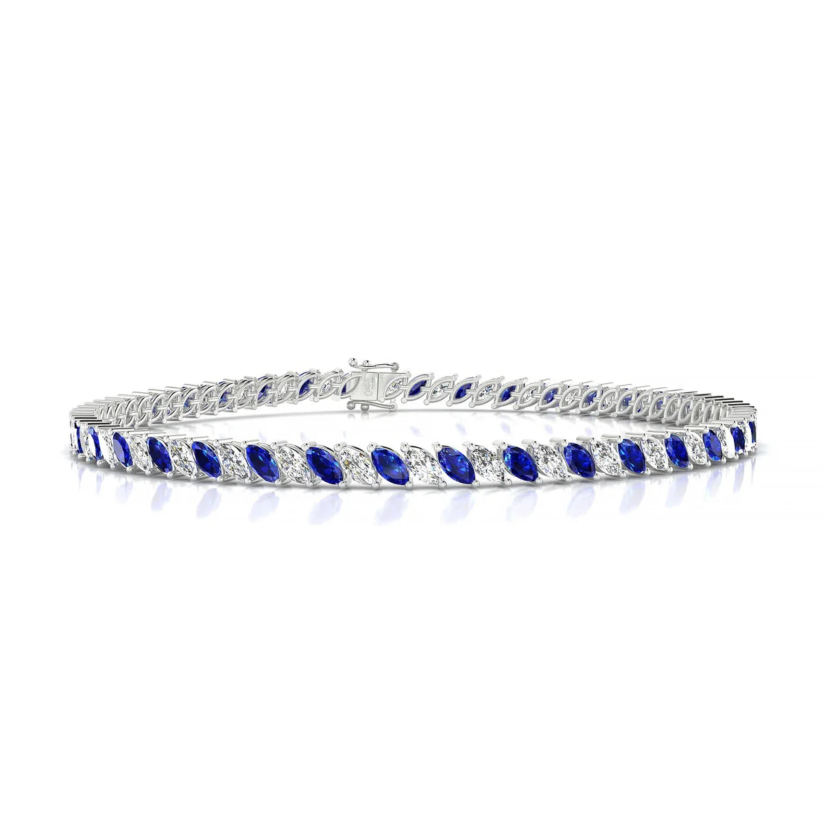 Nile 1-1 | 18k White Gold 4 x 2 mm Marquise Natural Sapphire Tennis Bracelet