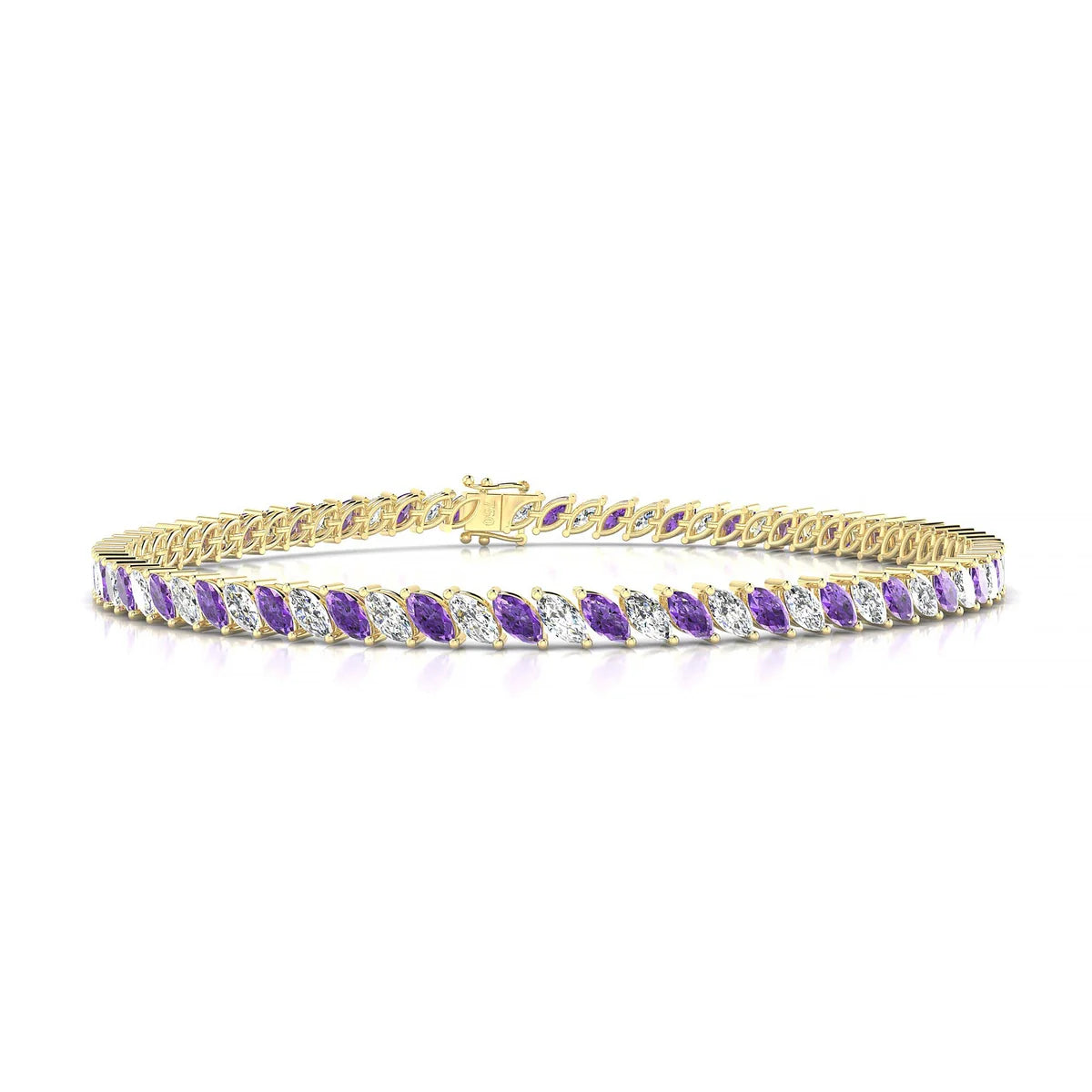 Nile 1-1 | 18k Yellow Gold 4 x 2 mm Marquise Natural Amethyst Tennis Bracelet