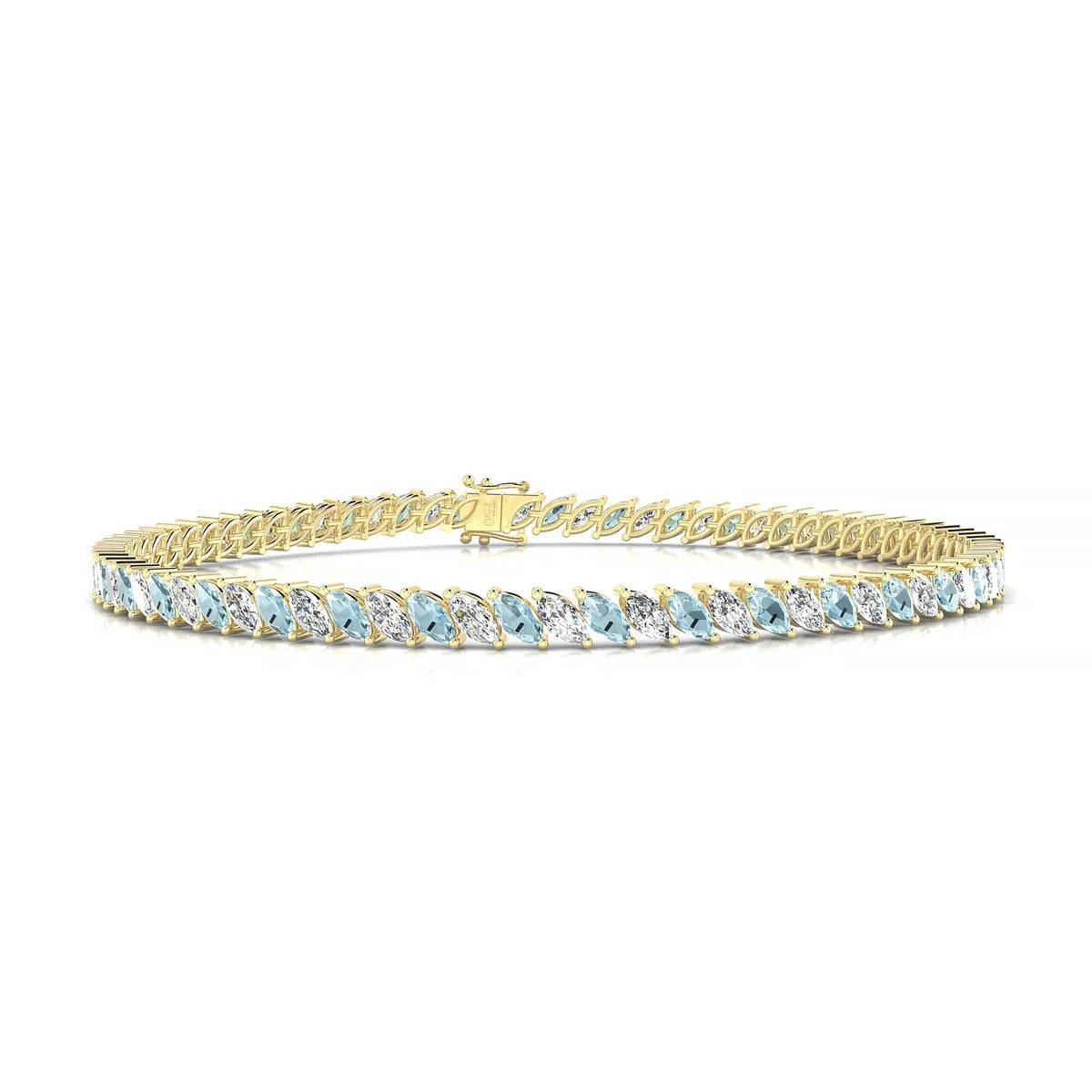 Nile 1-1 | 18k Yellow Gold 4 x 2 mm Marquise Natural Aquamarine Tennis Bracelet
