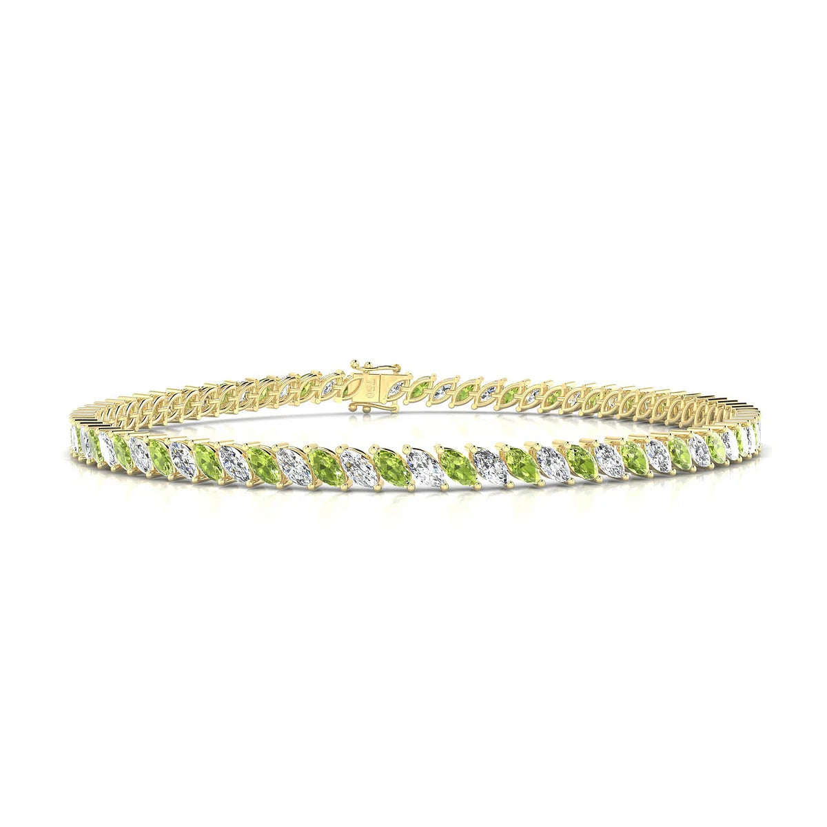Nile 1-1 | 18k Yellow Gold 4 x 2 mm Marquise Natural Peridot Tennis Bracelet