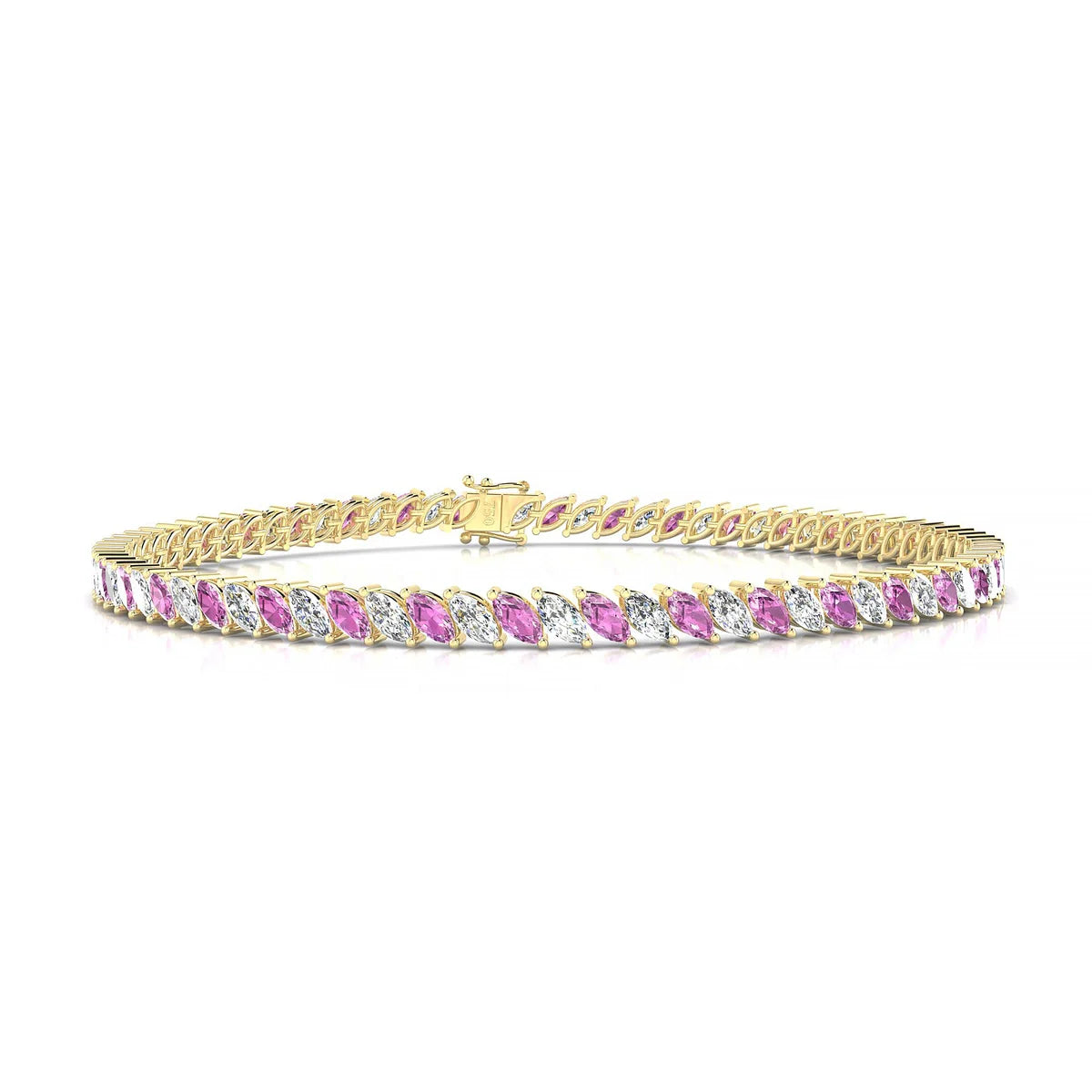 Nile 1-1 | 18k Yellow Gold 4 x 2 mm Marquise Natural Pink Sapphire Tennis Bracelet