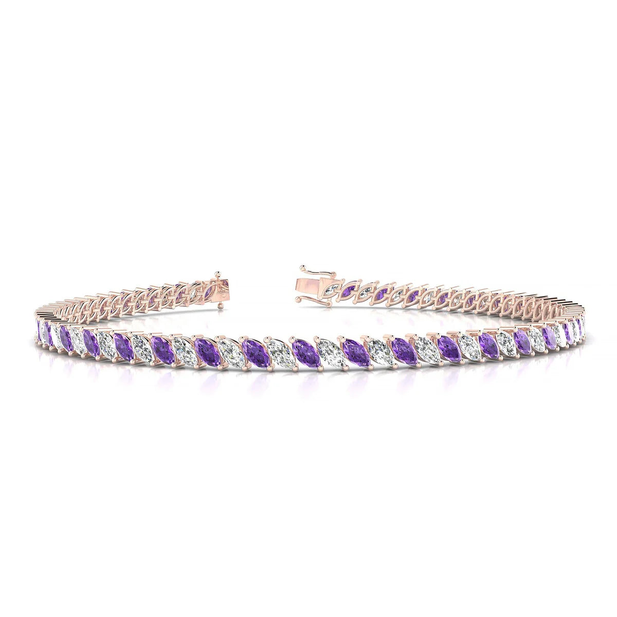 Nile 1-1 | 18k Rose Gold 4 x 2 mm Marquise Natural Amethyst Tennis Bracelet