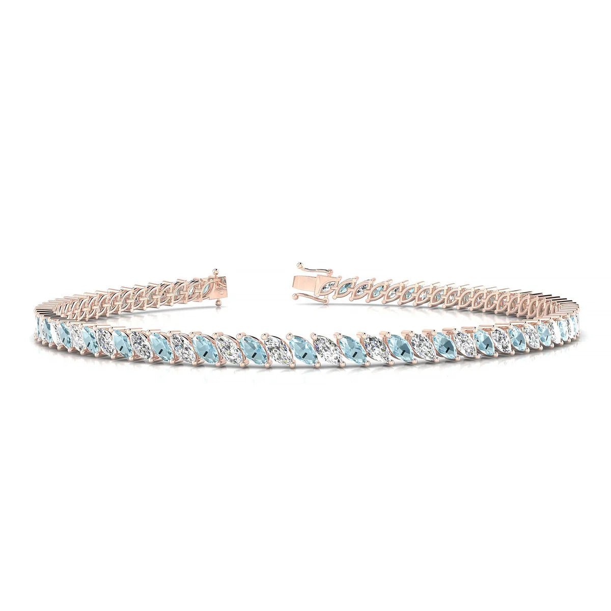 Nile 1-1 | 18k Rose Gold 4 x 2 mm Marquise Natural Aquamarine Tennis Bracelet