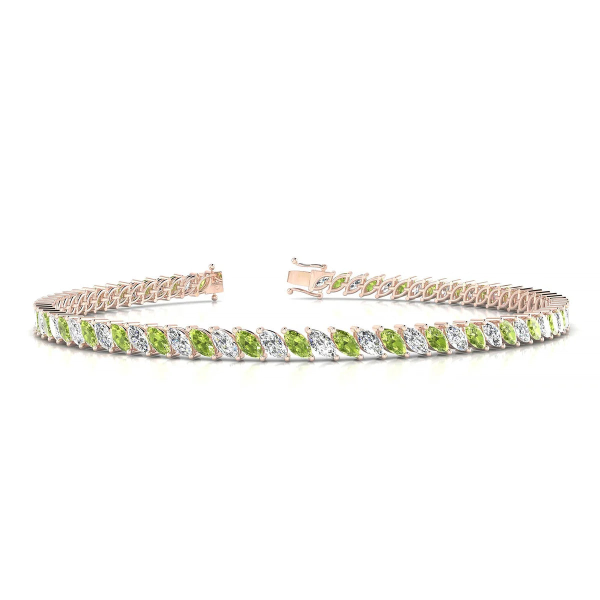 Nile 1-1 | 18k Rose Gold 4 x 2 mm Marquise Natural Peridot Tennis Bracelet