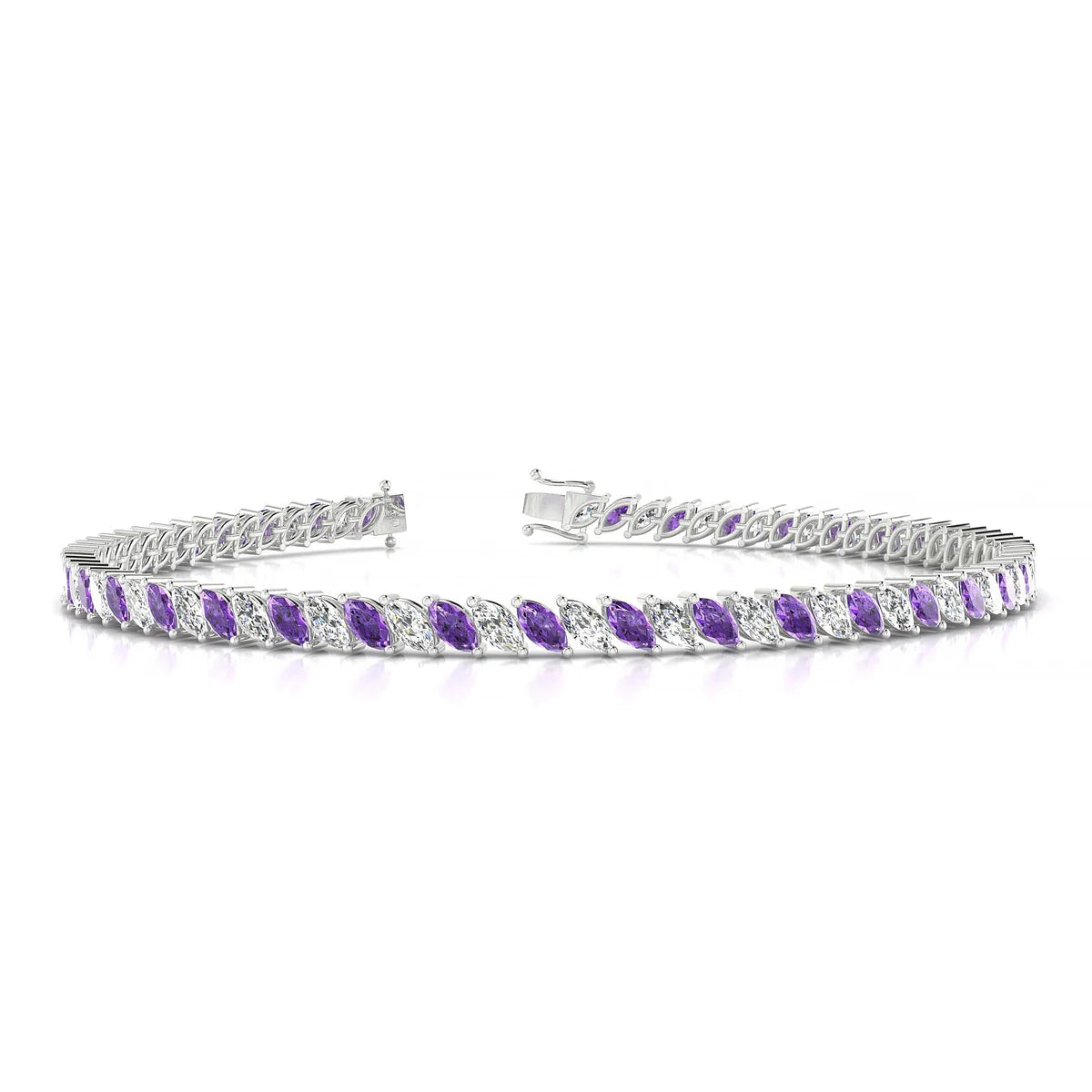 Nile 1-1 | 18k White Gold 4 x 2 mm Marquise Natural Amethyst Tennis Bracelet