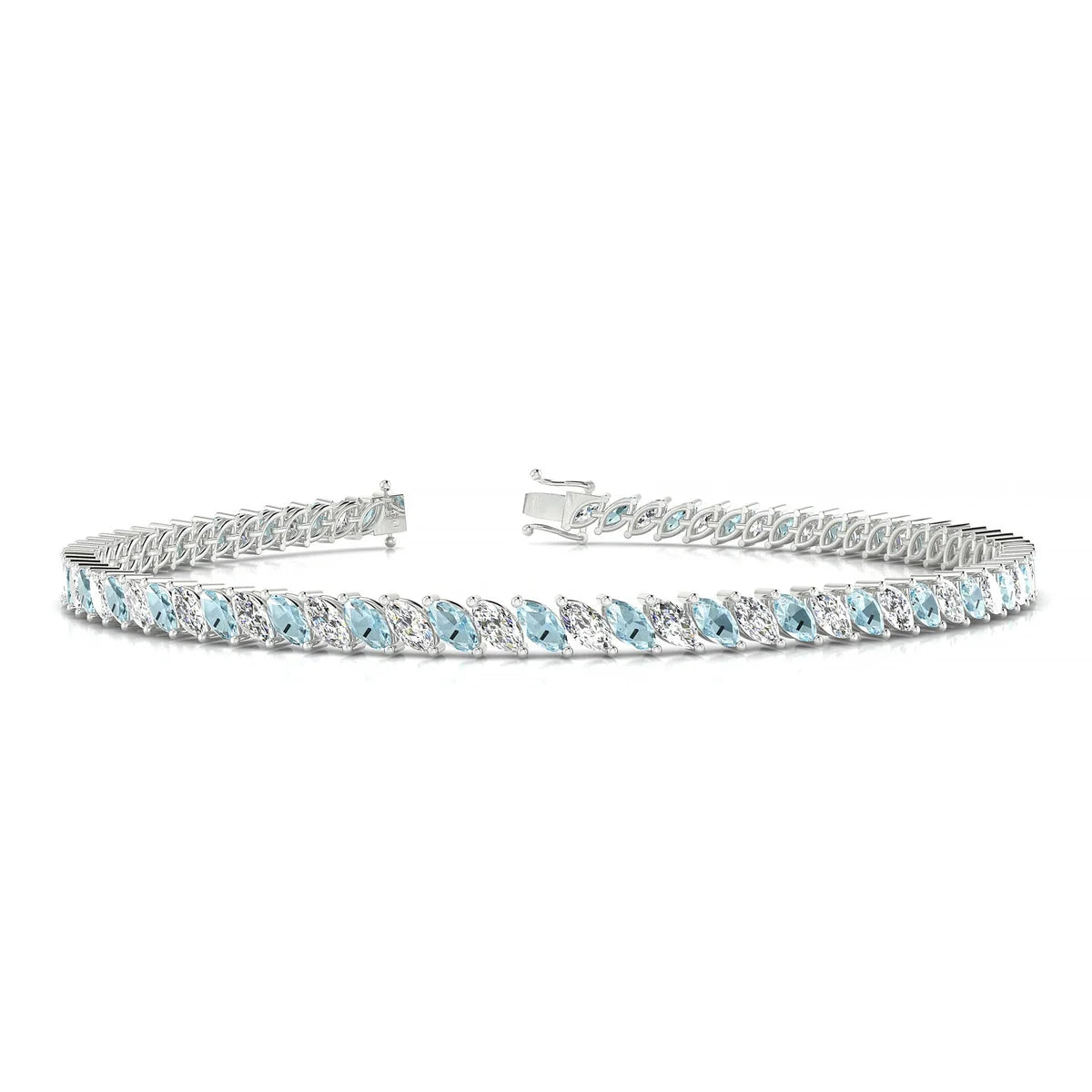 Nile 1-1 | 18k White Gold 4 x 2 mm Marquise Natural Aquamarine Tennis Bracelet