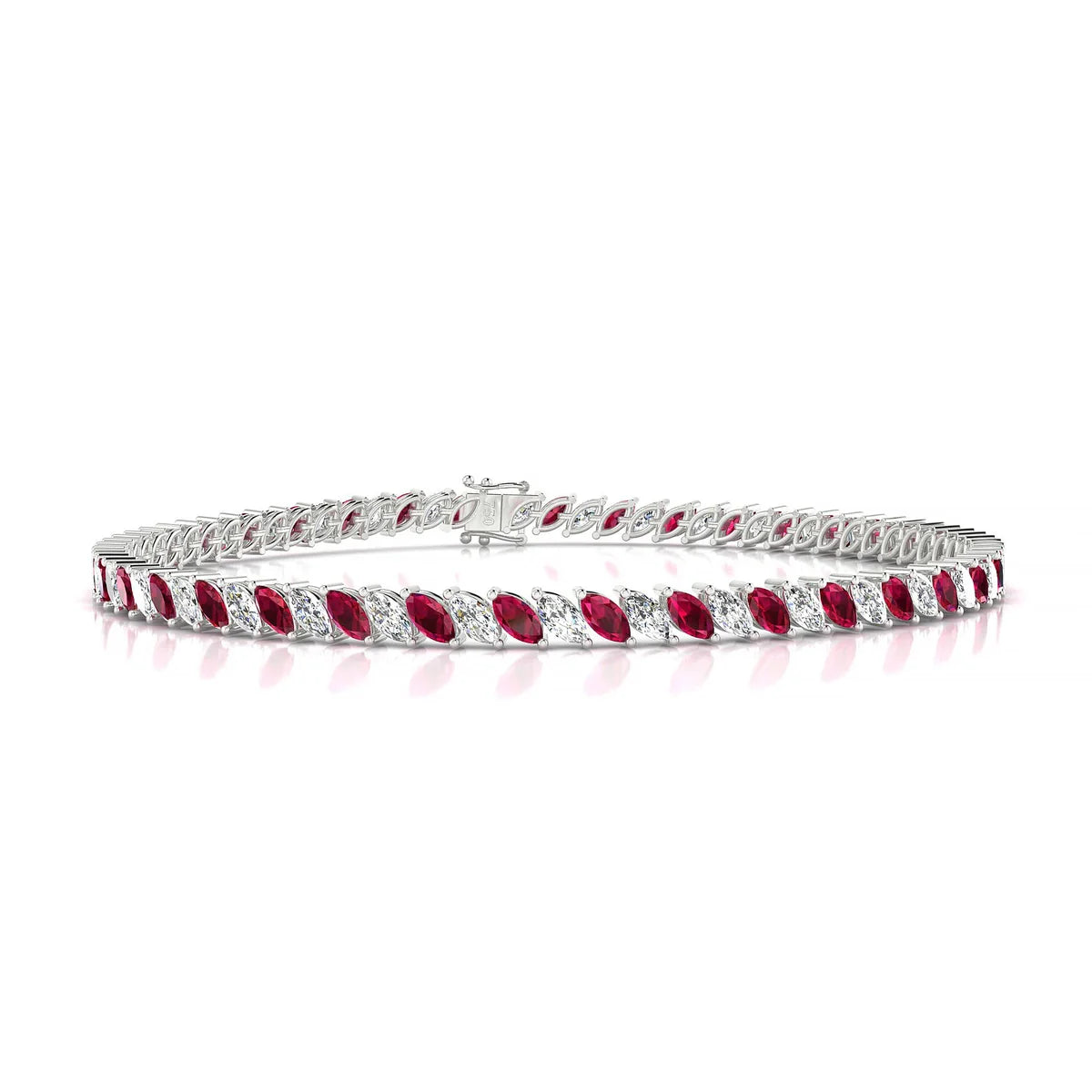 Nile 1-1 | 18k White Gold 4 x 2 mm Marquise Natural Ruby Tennis Bracelet
