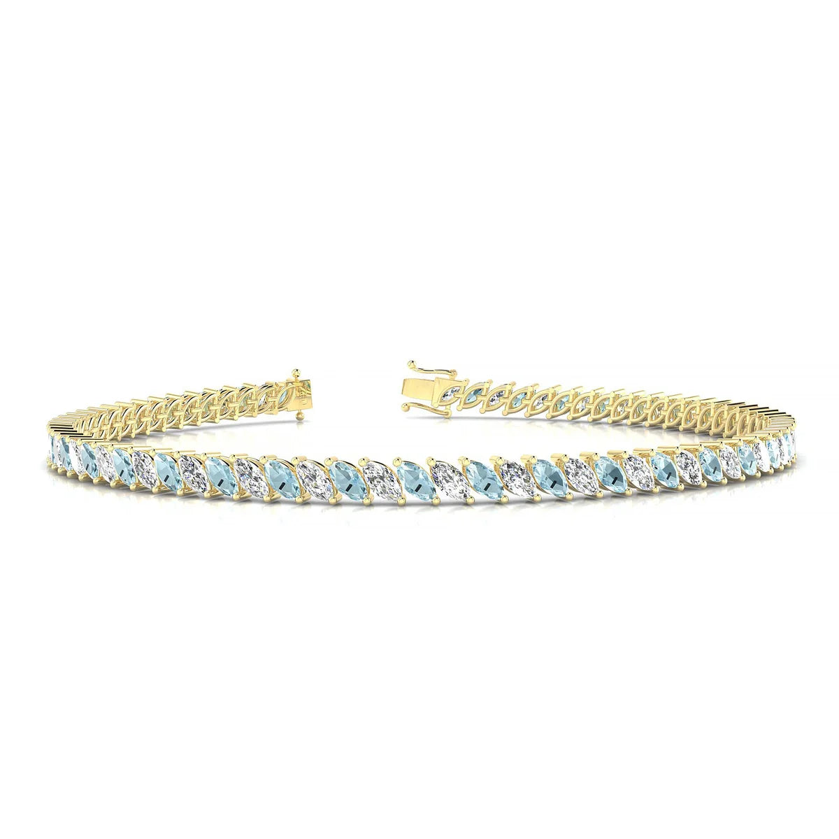 Nile 1-1 | 18k Yellow Gold 4 x 2 mm Marquise Natural Aquamarine Tennis Bracelet