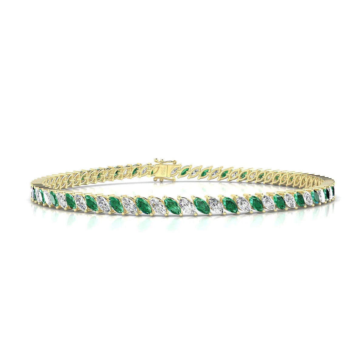 Nile 1-1 | 18k Yellow Gold 4 x 2 mm Marquise Natural Emerald Tennis Bracelet