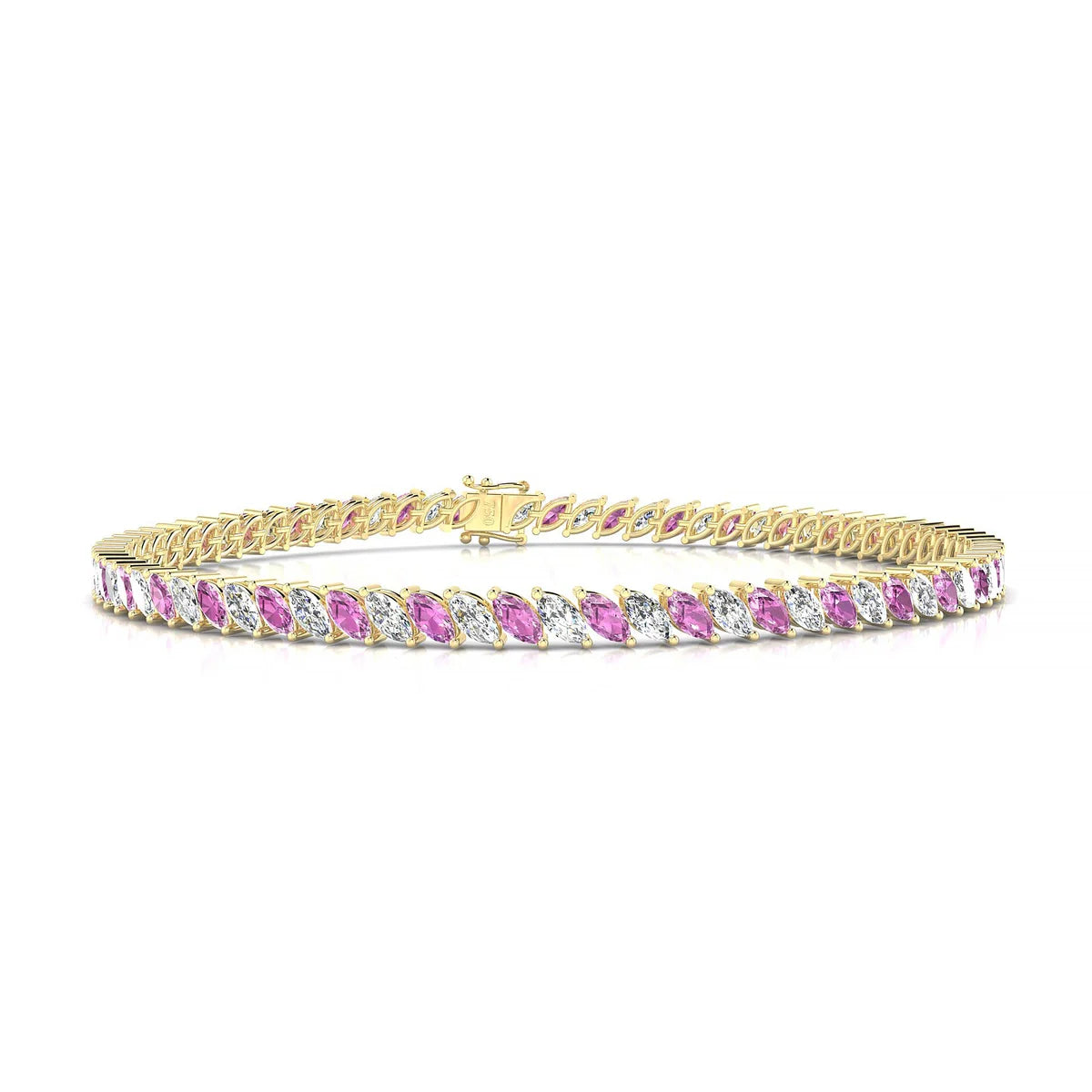 Nile 1-1 | 18k Yellow Gold 4 x 2 mm Marquise Natural Pink Sapphire Tennis Bracelet
