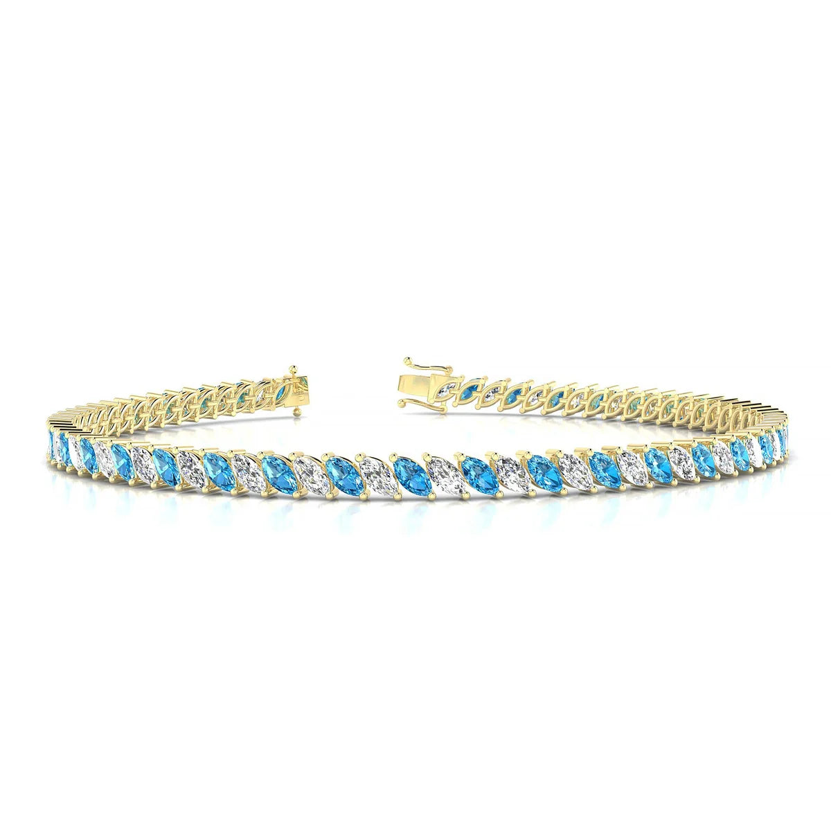 Nile 1-1 | 18k Yellow Gold 4 x 2 mm Marquise Natural Topaz Tennis Bracelet