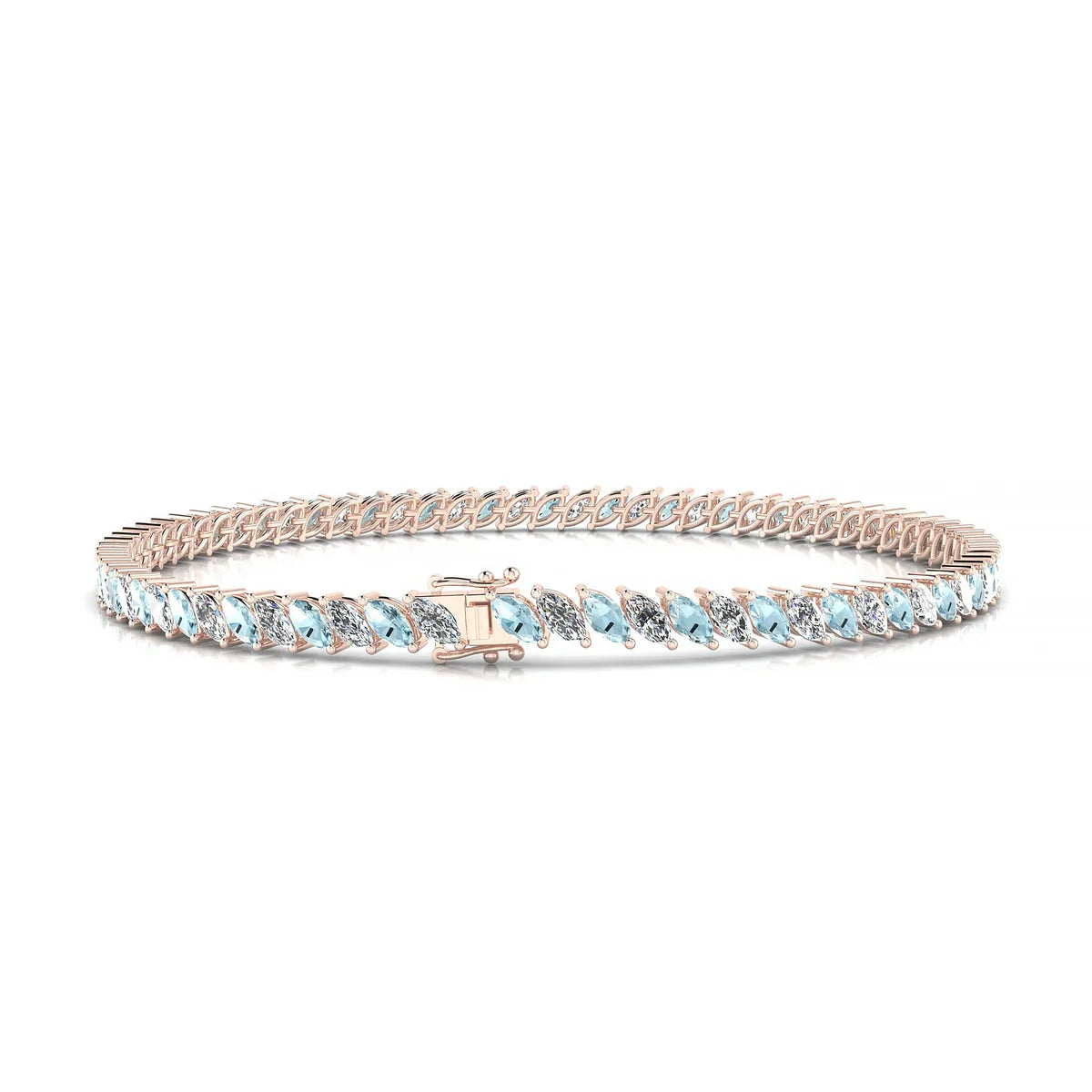 Nile 1-1 | 18k Rose Gold 4 x 2 mm Marquise Natural Aquamarine Tennis Bracelet
