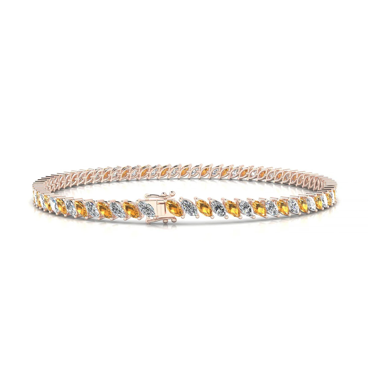 Nile 1-1 | 18k Rose Gold 4 x 2 mm Marquise Natural Citrine Tennis Bracelet