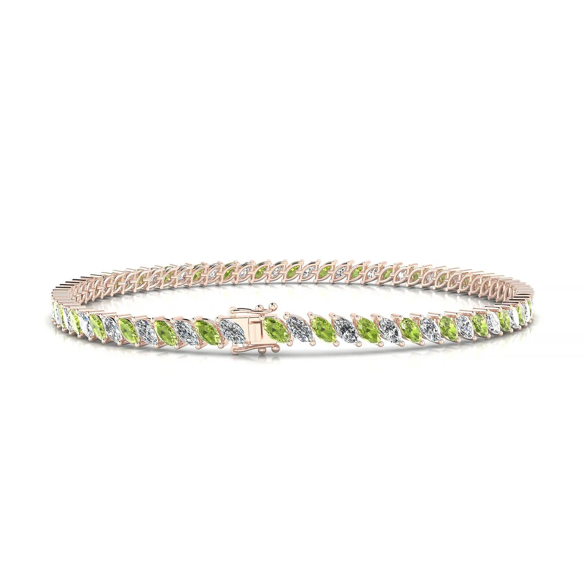 Nile 1-1 | 18k Rose Gold 4 x 2 mm Marquise Natural Peridot Tennis Bracelet