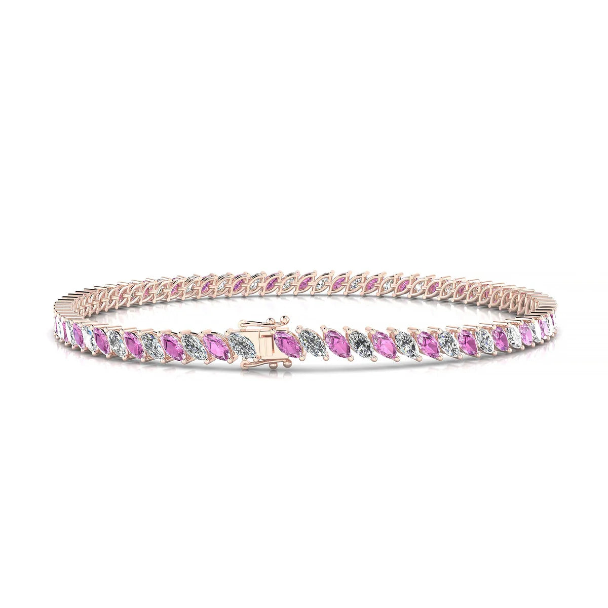 Nile 1-1 | 18k Rose Gold 4 x 2 mm Marquise Natural Pink Sapphire Tennis Bracelet