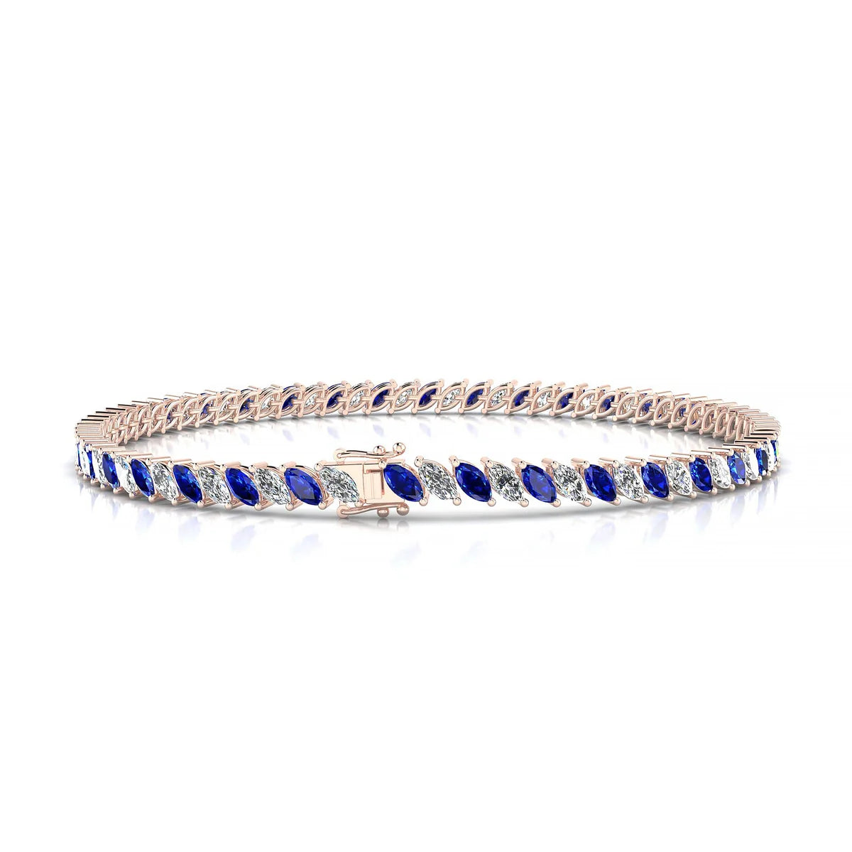 Nile 1-1 | 18k Rose Gold 4 x 2 mm Marquise Natural Sapphire Tennis Bracelet