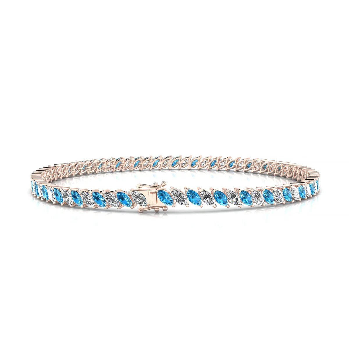Nile 1-1 | 18k Rose Gold 4 x 2 mm Marquise Natural Topaz Tennis Bracelet