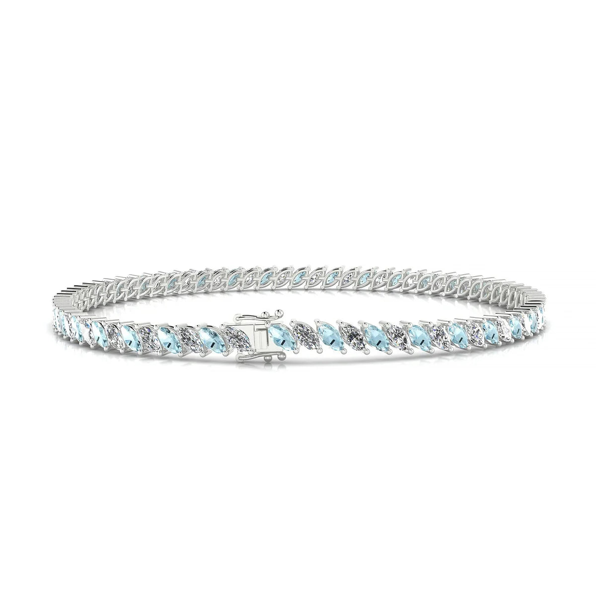 Nile 1-1 | 18k White Gold 4 x 2 mm Marquise Natural Aquamarine Tennis Bracelet