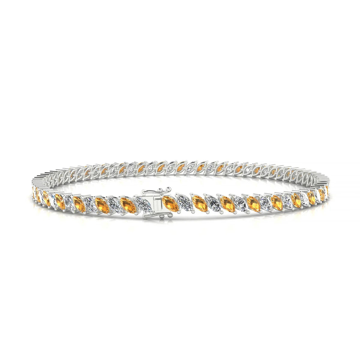 Nile 1-1 | 18k White Gold 4 x 2 mm Marquise Natural Citrine Tennis Bracelet