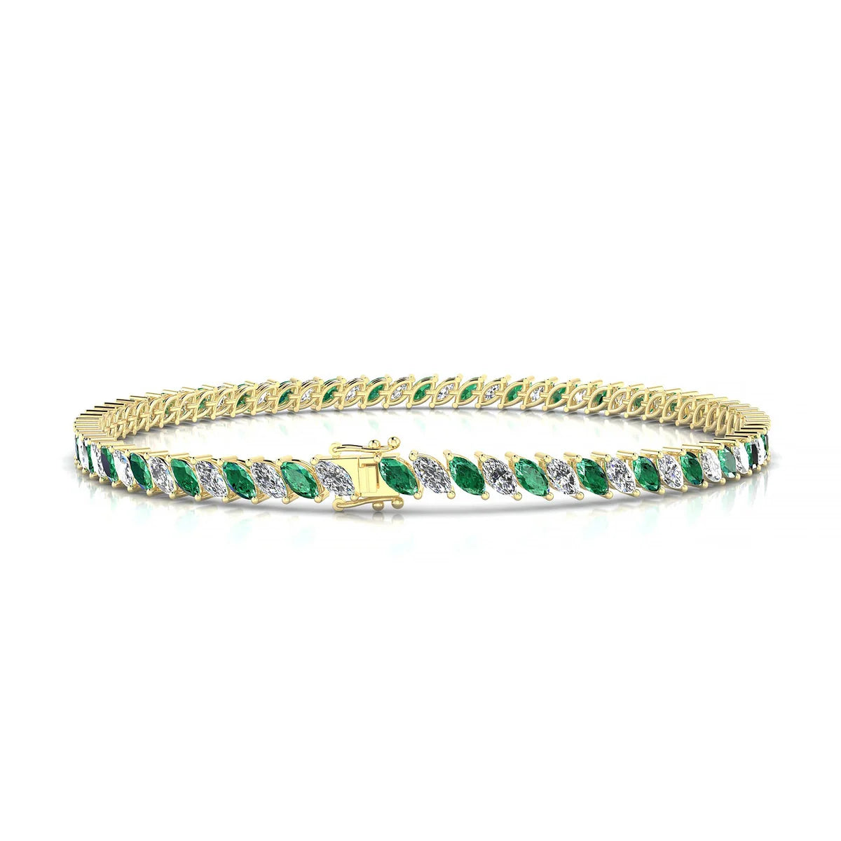 Nile 1-1 | 18k Yellow Gold 4 x 2 mm Marquise Natural Emerald Tennis Bracelet