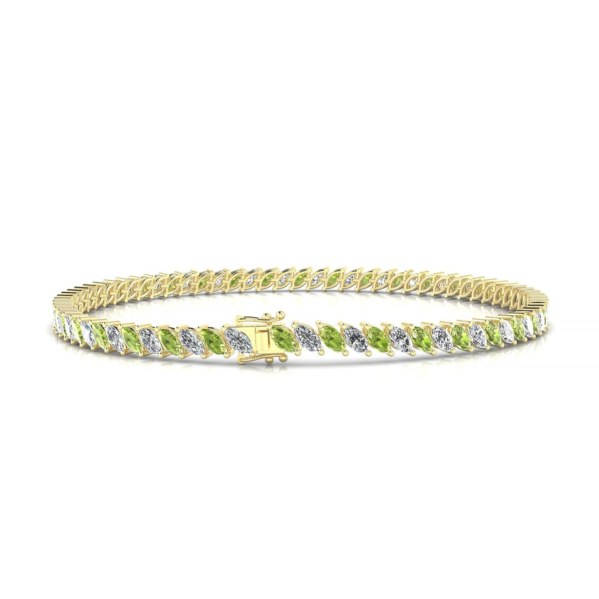 Nile 1-1 | 18k Yellow Gold 4 x 2 mm Marquise Natural Peridot Tennis Bracelet