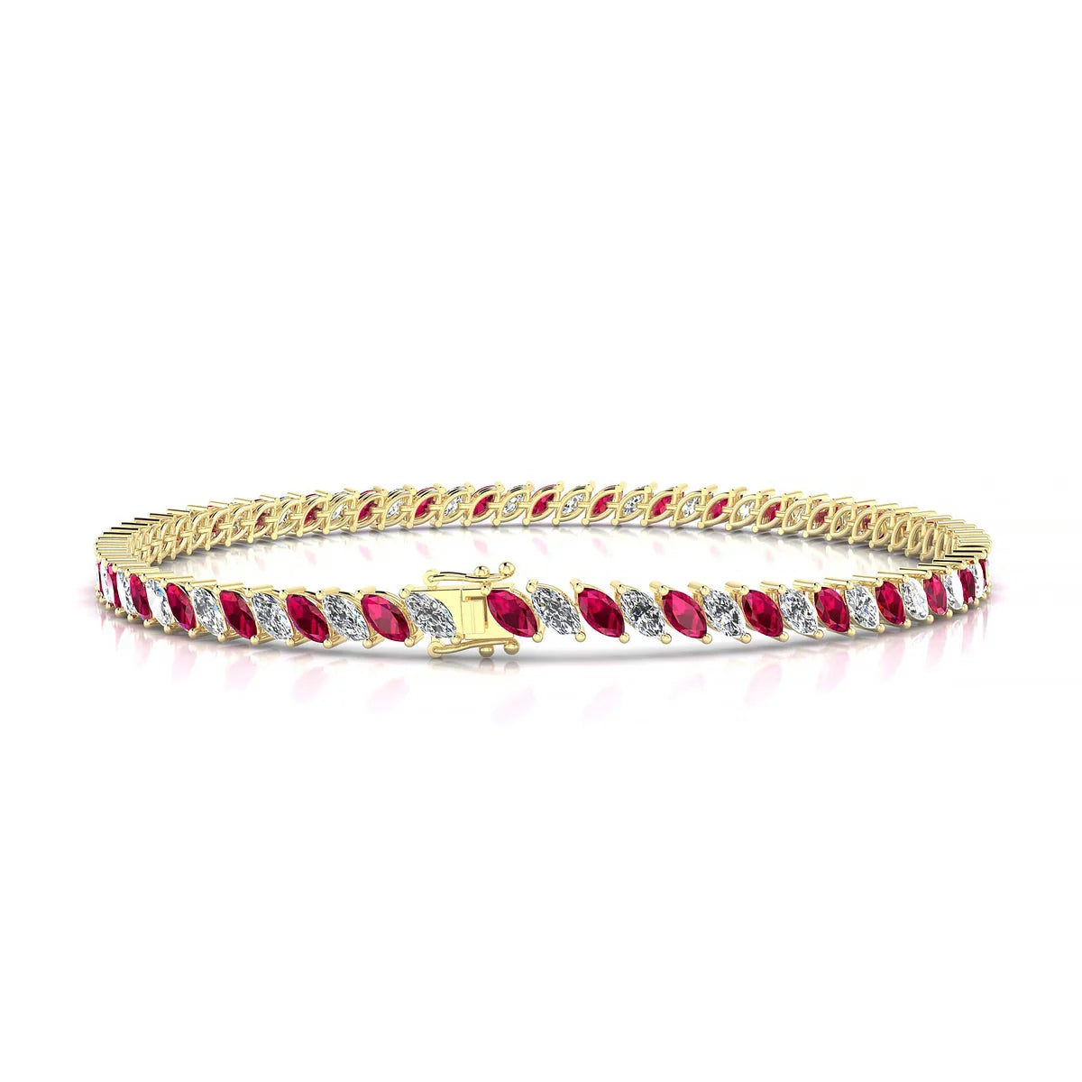 Nile 1-1 | 18k Yellow Gold 4 x 2 mm Marquise Natural Ruby Tennis Bracelet