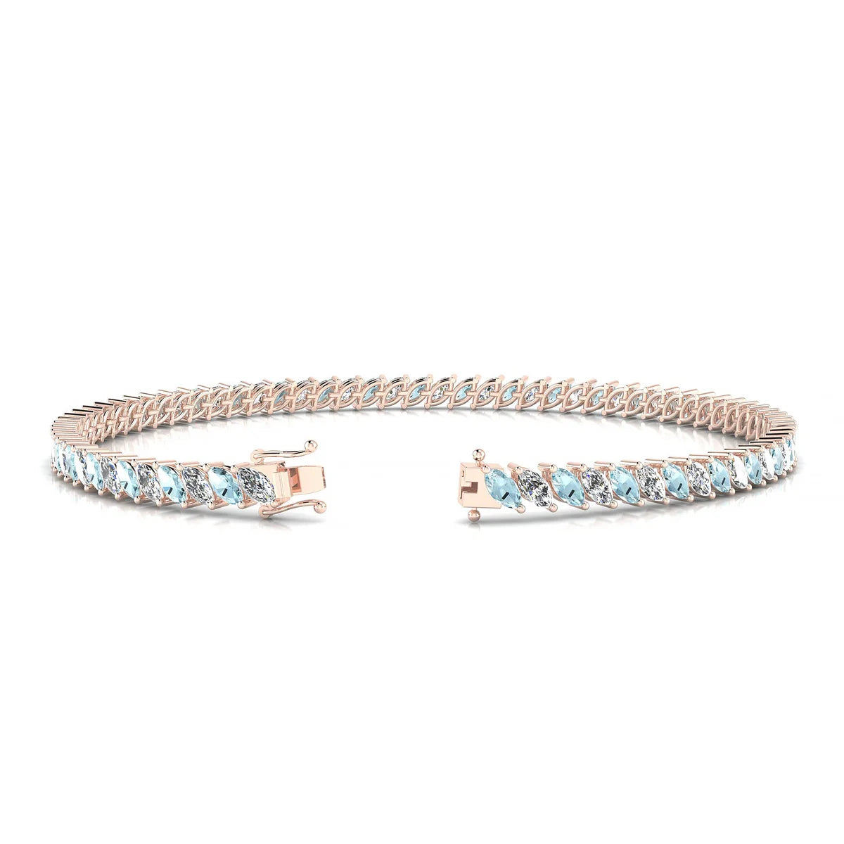 Nile 1-1 | 18k Rose Gold 4 x 2 mm Marquise Natural Aquamarine Tennis Bracelet