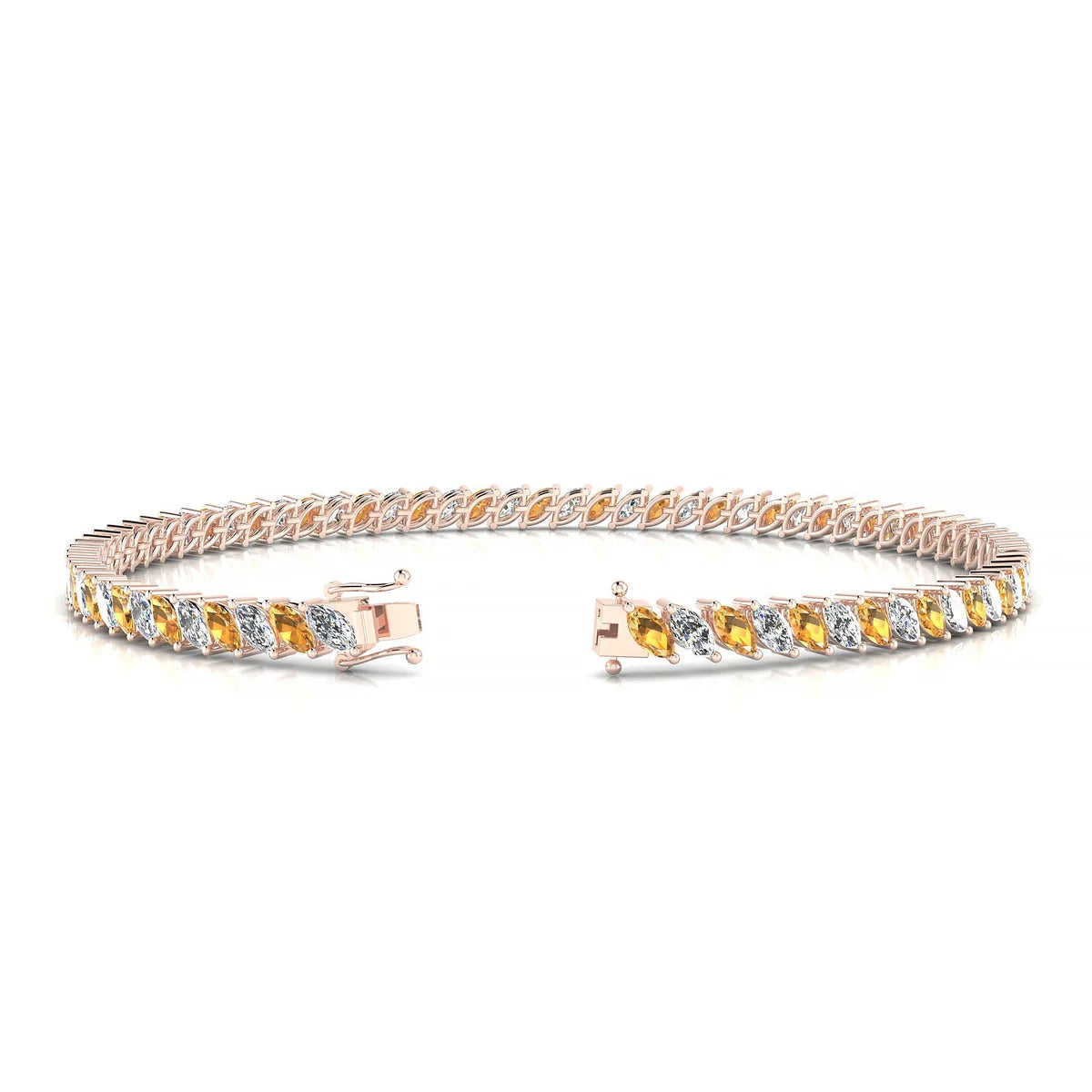 Nile 1-1 | 18k Rose Gold 4 x 2 mm Marquise Natural Citrine Tennis Bracelet