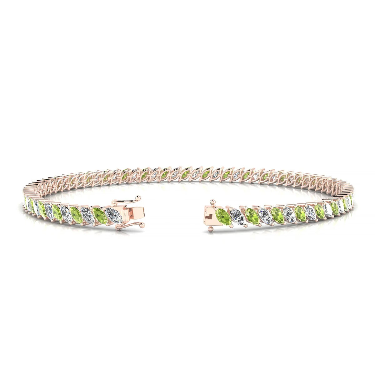 Nile 1-1 | 18k Rose Gold 4 x 2 mm Marquise Natural Peridot Tennis Bracelet