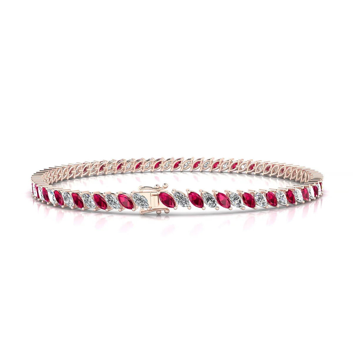 Nile 1-1 | 18k Rose Gold 4 x 2 mm Marquise Natural Ruby Tennis Bracelet