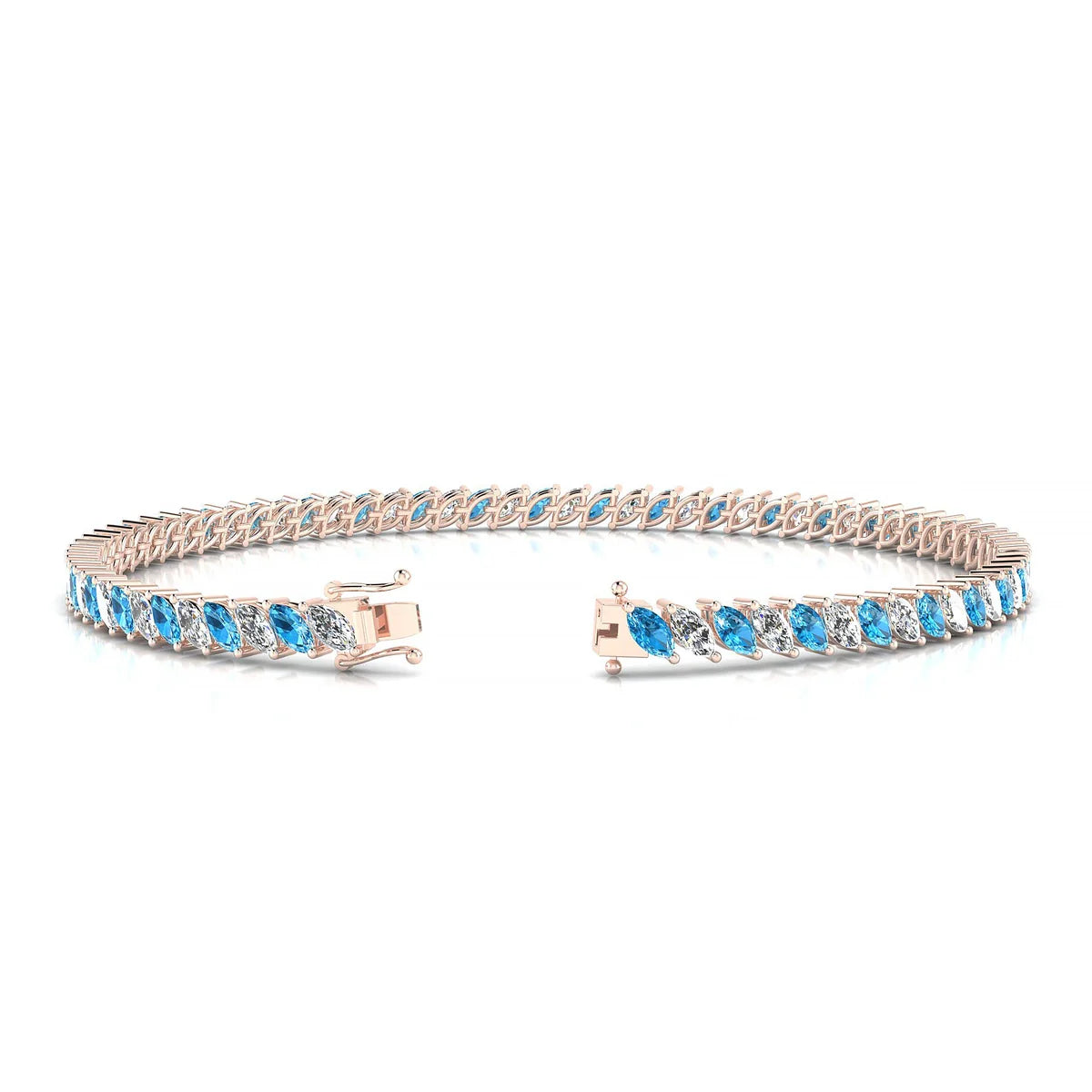 Nile 1-1 | 18k Rose Gold 4 x 2 mm Marquise Natural Topaz Tennis Bracelet